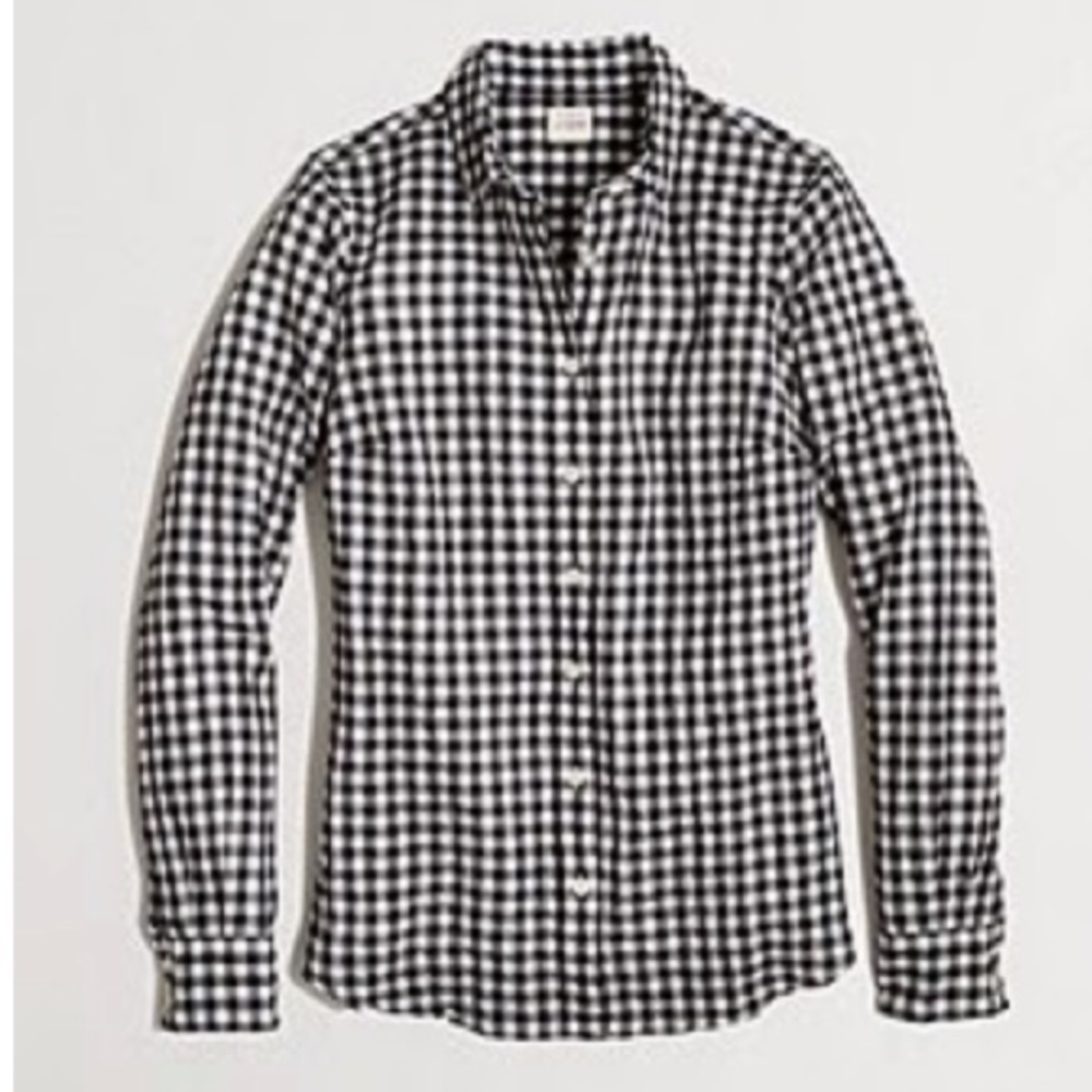 J Crew factory dickered gingham classic button down shirt black and white sz XS